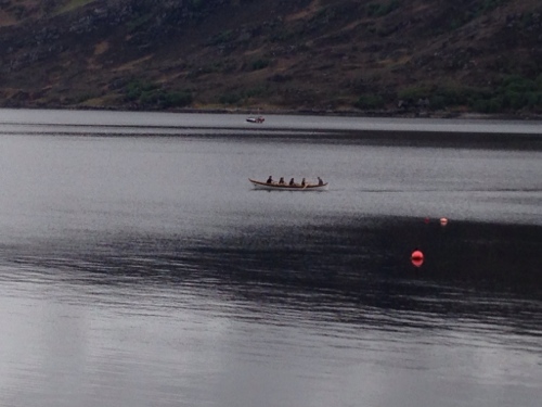 Rowing skiff out practicing in the bay